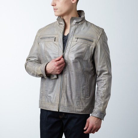 Padded Leather Jacket // Gray (2XL)