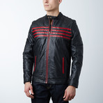 Striped Leather Jacket // Black + Red (S)