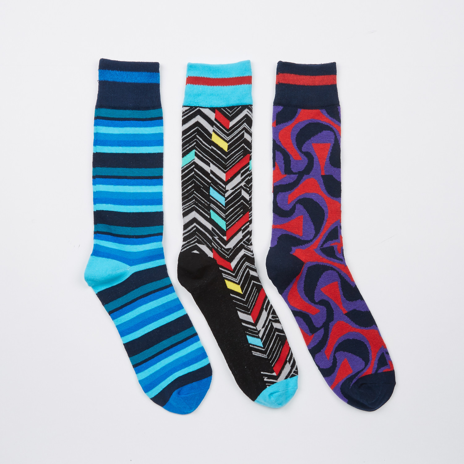 Pack of 3 Socks // Stripes, Shape Multi - Bottoms Out - Touch of Modern