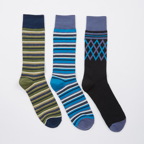 Pack of 3 Socks // Navy, Dark Navy, Stripes