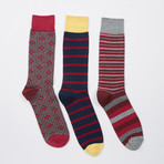 Pack of 3 Socks // Red, Yellow, Gray Stripes