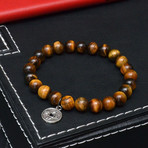 Tiger Eye + Lava Rock Beaded Bracelet // Brown + Black // 2 Pack