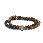 Tiger Eye + Onyx Cross Wrap