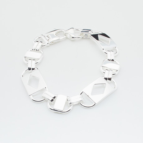 Sterling Silver Fancy Diamond Shape Link Bracelet