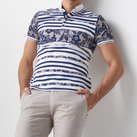 Reid Printed Polo // Dark Blue Camel (M)
