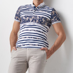 Reid Printed Polo // Dark Blue Camel (M)