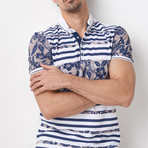 Reid Printed Polo // Dark Blue Camel (M)