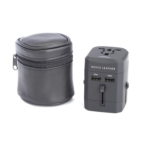 International Travel Adapter in American Leather Carrying Case