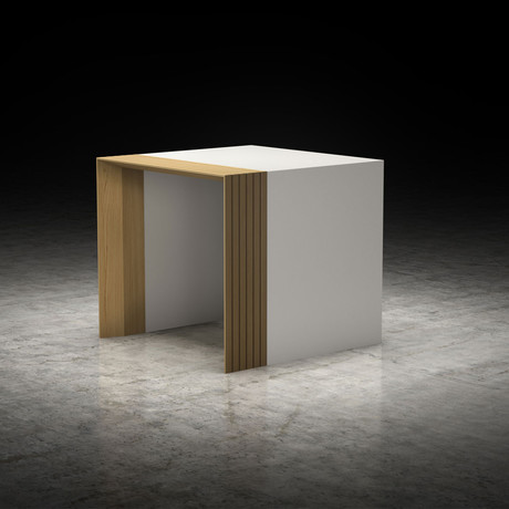 Beckenham Side Table // Glossy White + Walnut (Beige Lacquer + Natural Oak)