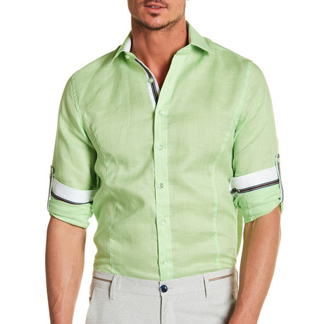 Evert L/S Roll-Up Solid Linen Shirt // Lime (S)