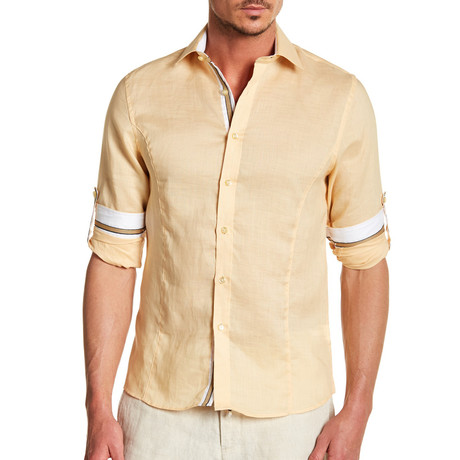 Evert L/S Roll-Up Solid Linen Shirt // Raw Silk (S)