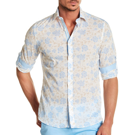 Evert Long-Sleeve Roll-Up Slim-Fit Linen Shirt // Aqua (S)