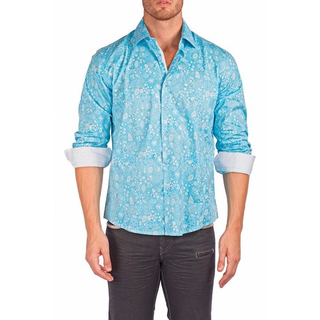Lewis Long-Sleeve Button-Up Shirt // Turquoise (XS)