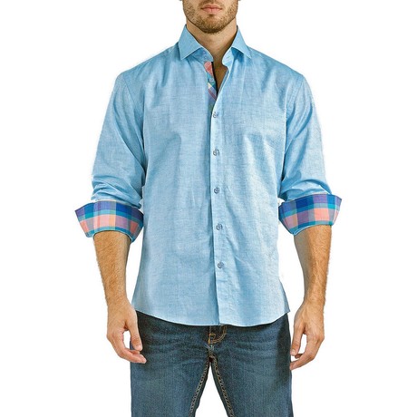 Finlay Long-Sleeve Button-Up Shirt // Turquoise (S)