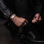 Double Row Leather ID Bracelet // Black (Medium // 8")
