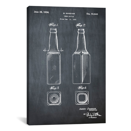 Harry Ennever Beer Bottle // 1934 Patent Sketch // Chalkboard // Bill Cannon (26"W x 18"H x 0.75"D)