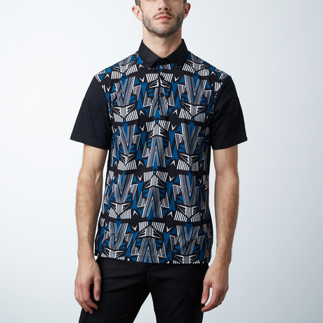 Classic Polo Shirt // Arrow Point Pattern // Teal + Black + White (L)