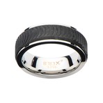 Center Solid Carbon Fiber Ridged Ring // Black (Size: 9)