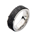 Center Solid Carbon Fiber Patterned Design Ring (Size: 9)