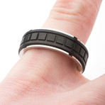Stainless Steel + Solid Carbon Fiber Square Ring // Black (Size: 9)