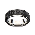 Center Solid Carbon Fiber Patterned Design Ring (Size: 9)