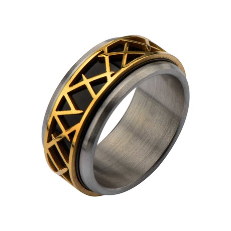 Stainless Steel Thorn Design Ring // Black + Gold (Size 9)