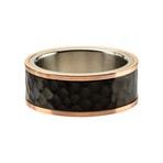 Steel Tri-Tone Hammered Ring // Rose Gold + Silver + Black (Size: 9)