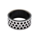 Steel Honey Comb Pattern + Clear Genuine Diamond Ring (Size: 9)