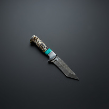 Turquoise Stone + Sheep Horn Tanto Knife