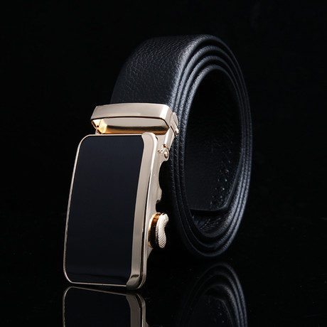 Outline Adjustable Buckle Leather Belt // Black + Gold