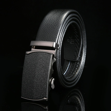 Classic Adjustable Buckle Leather Belt // Black + Silver