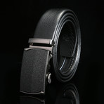 Classic Adjustable Buckle Leather Belt // Black + Silver