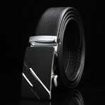 Slash Adjustable Buckle Leather Belt // Black + Silver