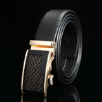 Pattern Adjustable Buckle Leather Belt // Black + Gold