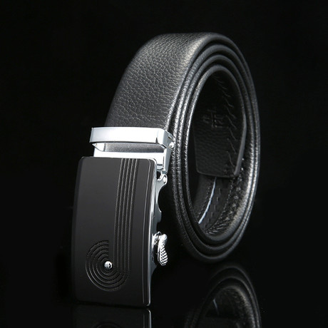 Trail Adjustable Buckle Leather Belt // Black + Silver