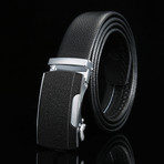 Bold Adjustable Buckle Leather Belt // Black + Silver