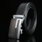 John Adjustable Buckle Leather Belt // Black + Silver