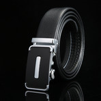 Steve Adjustable Buckle Leather Belt // Black + Silver