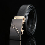 Strike Adjustable Buckle Leather Belt // Black + Gold