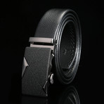 X Adjustable Buckle Leather Belt // Black + Gunmetal