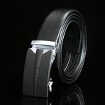 Arrow Adjustable Buckle Leather Belt // Black + Silver