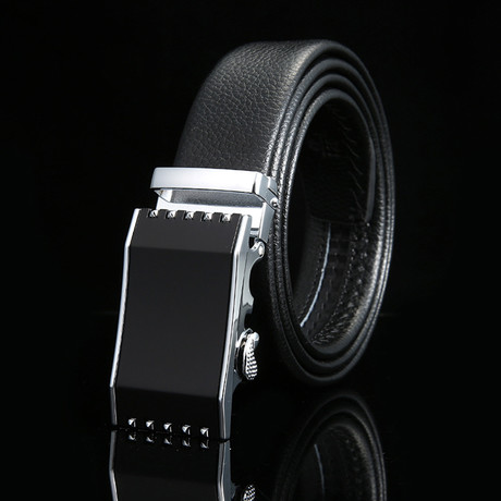 Cage Adjustable Buckle Leather Belt // Black + Silver