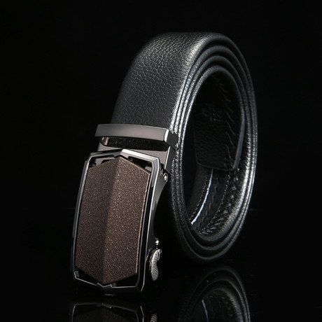 Border Adjustable Buckle Leather Belt // Black + Gunmetal