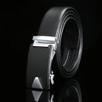 Play Adjustable Buckle Leather Belt // Black + Silver