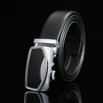 Emblem Adjustable Buckle Leather Belt // Black + Silver