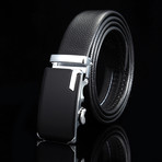 Solid Adjustable Buckle Leather Belt // Black + Silver