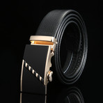 Overlap Adjustable Buckle Leather Belt // Black + Gold