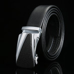 Austin Adjustable Buckle Leather Belt // Black + Silver