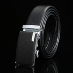 Reed Adjustable Buckle Leather Belt // Black + Silver