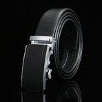 Tailor Adjustable Buckle Leather Belt // Black + Silver